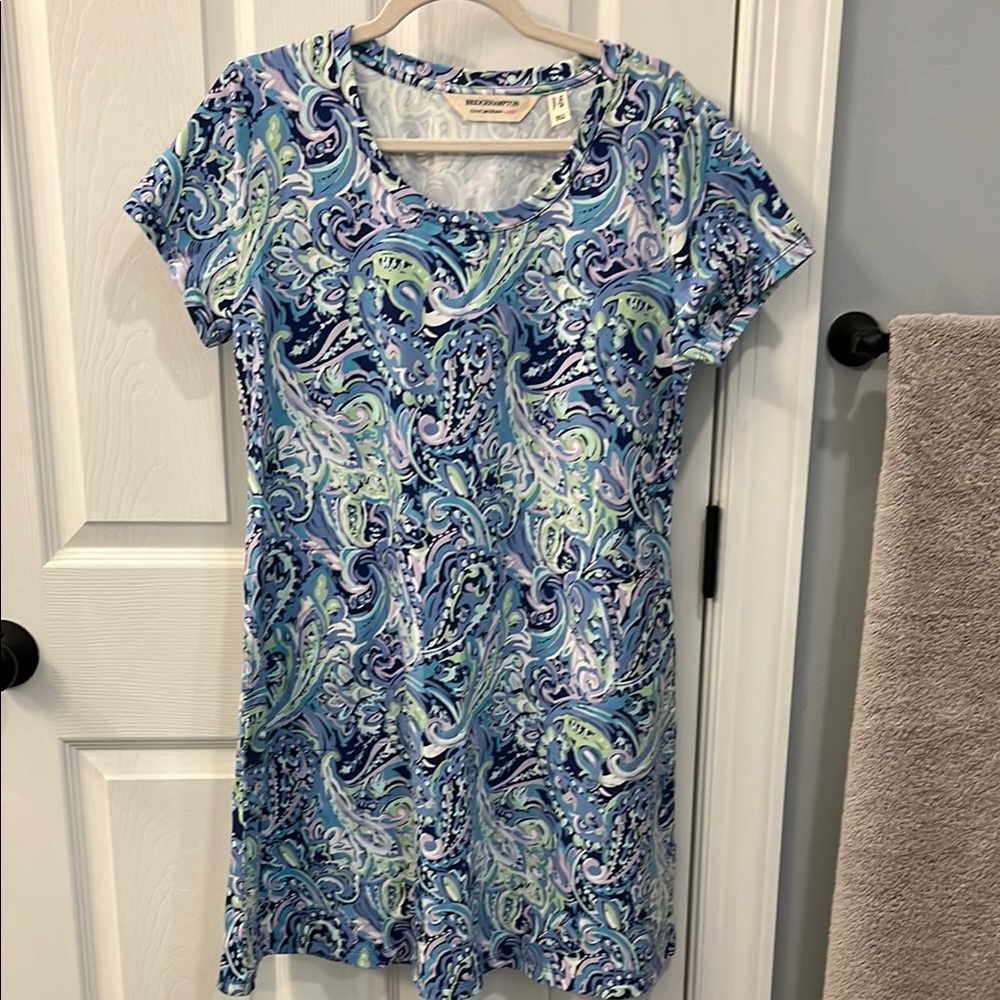 Isaac Mizrahi Blue and White Short Sleeve Tunic Dress
